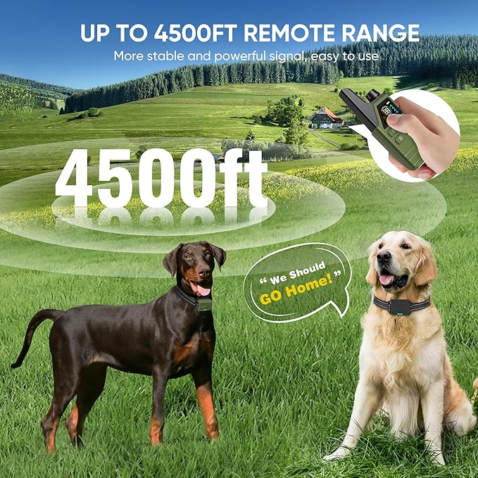 Dog Shock Collar 2 Dogs (5-120Lbs) - 4500FT Dog Training Collar with 3 Training Modes, Security Lock,IP67 Waterproof＆Rechargeable e-Collar with Remote for All Breeds (Green)