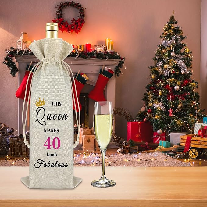 40th Birthday Gift Forty Birthday Gift for Women Mom 40th Female Milestone Gift Turning 40 Years Old Gift Drawstring Wine Wrap Bag Christmas Birthday Valentine's Day Gift for Sister Teacher Friend