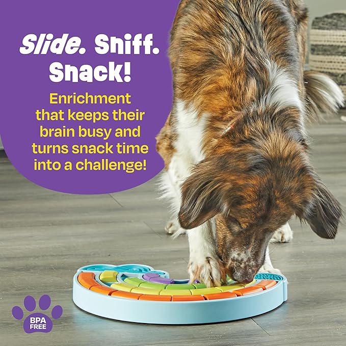 Brightkins Calming Rainbow Treat Puzzle, Outdoor Puzzle Board, Interactive Dog Toys, Dog Birthday, Enrichment Slow Feeder Bowls, Puppy Teething and Chewing, Stimulating Automatic Feeder