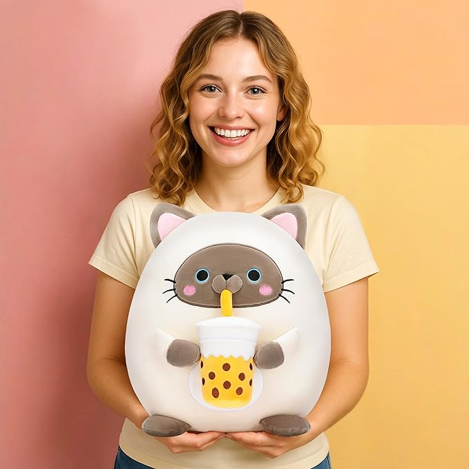 Original 13-inch Large Siamese Cat Plush Pillow Stuffed Animal Toy,Big Size Cute Soft Fat Hugging Cuddle Huggable Plushie,Gift for Kids