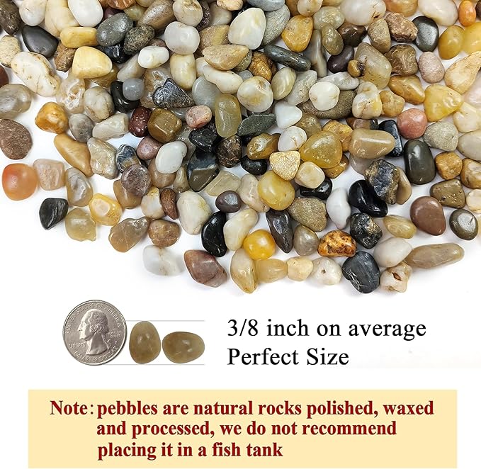 5 lbs Polished Pebbles, 3/8 Inch Pea Gravel for Plants, Decorative Stones River Rocks for Succulent Soil Cover, Cactus, Aquarium, Vase and Outdoor Garden Landscaping