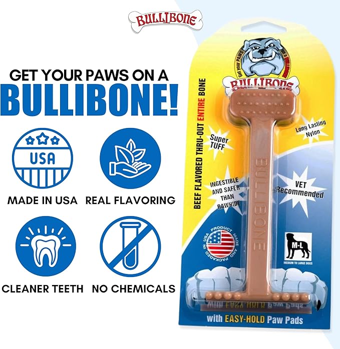 Bullibone Nylon Dog Chew Toy Nylon Bone - Improves Dental Hygiene, Easy to Grip Bottom, and Permeated with Flavor (Beef, Small - 3 Pack)