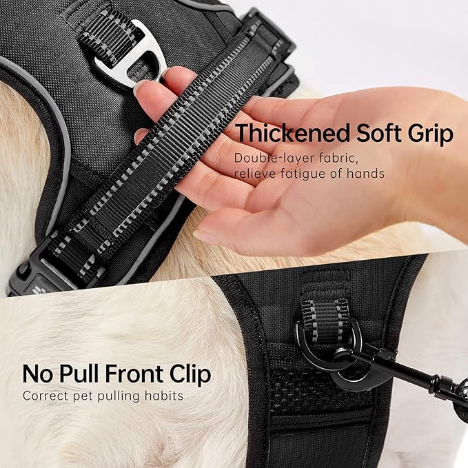 NESTROAD No Pull Dog Harness,Adjustable Oxford Dog Vest Harness with Leash,Reflective No-Choke Pet Harness with Easy Control Soft Handle for Small Dogs(Small,Black)