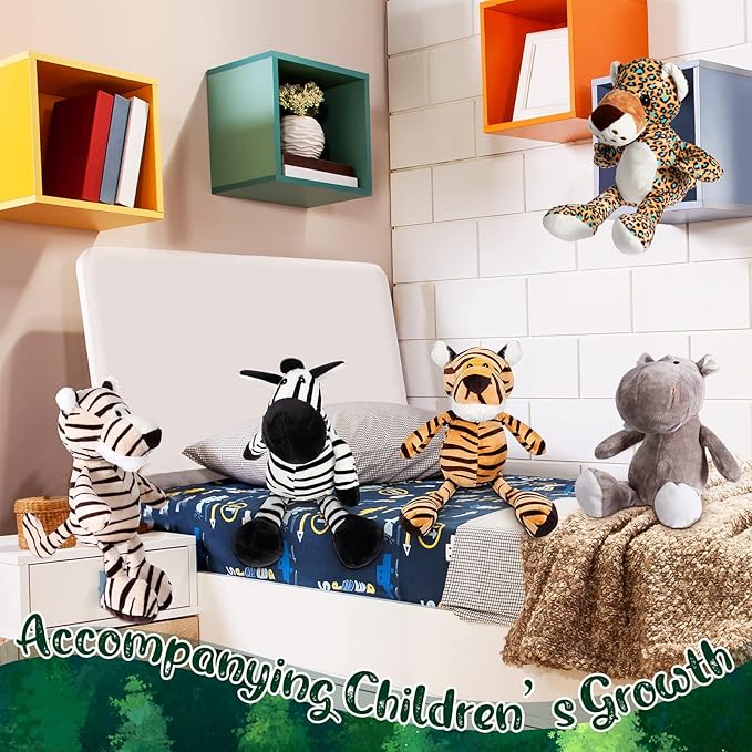 HyDren 10 Pcs Safari Stuffed Animals Plush Jungle Animal Toys for Girls Boys, Elephant Giraffe Lion Tiger Monkey Rhinoceros Zebra White Tiger Leopard Hippo for School Achievement Award