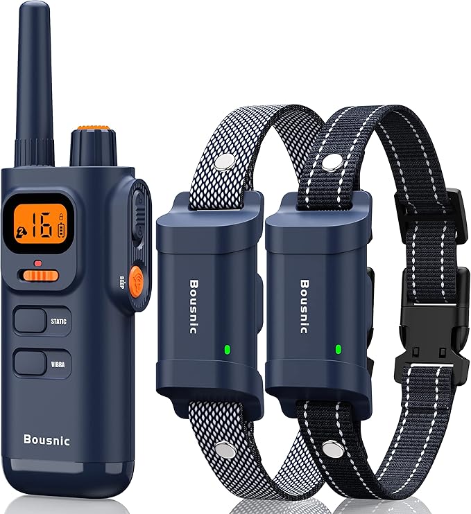 Bousnic Dog Training Collar with Remote - 4000ft Waterproof Dog Shock Collars 2 Dogs for Large Medium Small Dogs Rechargeable E Collars for Dogs Training with Beep Vibration Humane Shock(1-16) Mode