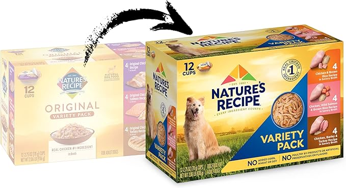 Nature’s Recipe Chicken, Salmon and Turkey Recipes Variety Pack Wet Dog Food, 12-2.75 oz. Cups, 2 Count