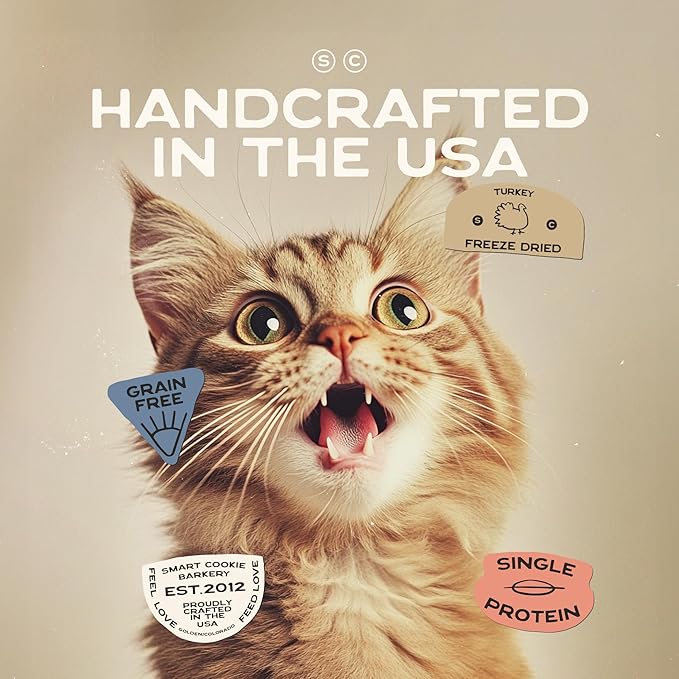 Smart Cookie Turkey Freeze Dried Cat Treats – Single Ingredient, High-Protein Snacks for Picky Cats – 100% Lean Turkey, No Fillers or Additives, Made in The USA – 1oz (3 Pack)