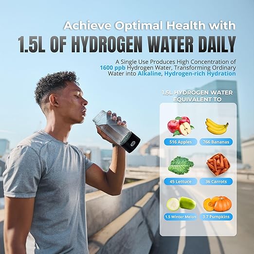 Hydrogen Water Bottle Generator, Improve Water in 3 Minutes, 1600 ppb Hydrogen Water Ionizer with SPE/PEM Technology, Perfect for Home, Office, Gym, Travel, and Drinking (Silver Chrome)