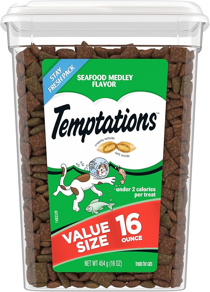 Temptations Classic Crunchy and Soft Cat Treats, Seafood Medley Flavor, 16 oz. Tub