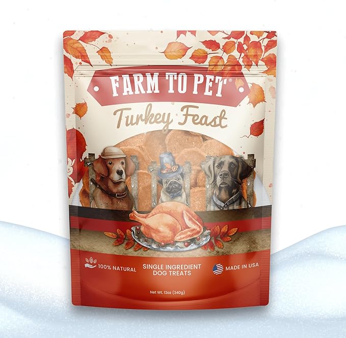 Farm To Pet Turkey Feast Chips Dog Training Treats - Turkey Chips, Single Ingredient, Lean, All Natural, Healthy Treats for Small, Medium, Large Dog Breeds, & Puppies, Made in USA