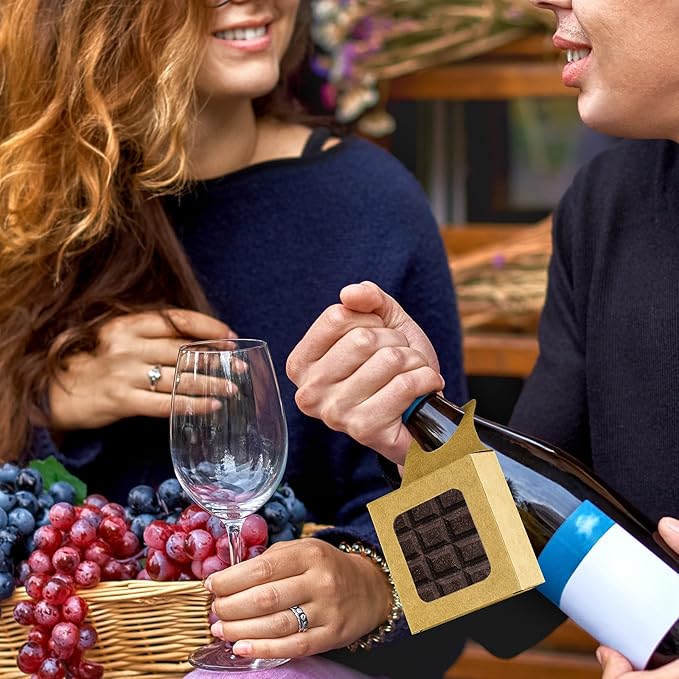 30Pcs Kraft Paper Wine Bottle Box with Window Hanging Foldable Gift Boxes,for Gifts Empty Wine Bottles for Decoration Bottle Hanger Favor Box Gift beauty label with square transparent casement window