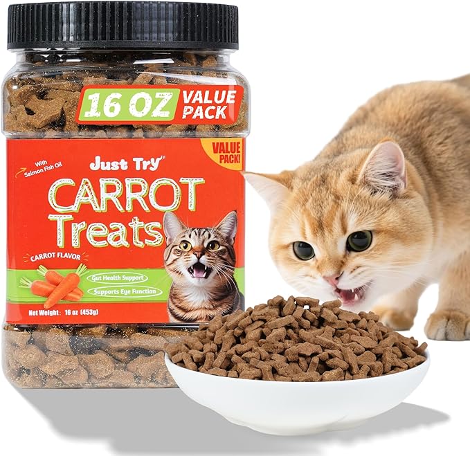 Just Try 16 OZ Carrot Cat Treats for Indoor Cats, Vitamin-Rich Natural Chicken Flavor Healthy Cat Snacks Training Biscuits Eye Health & Skin Support for Cats