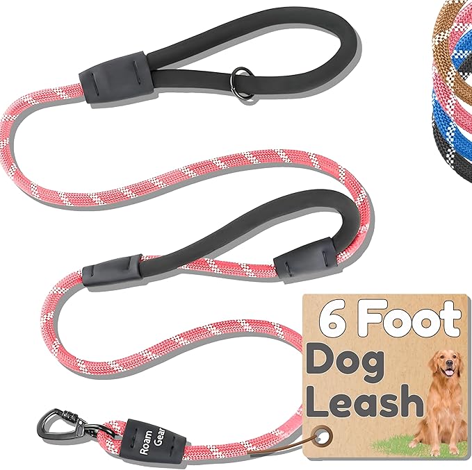 Premium 6 Ft Dog Leash - Two Extra Padded Handles, Heavy Duty Leashes for Medium Dogs to Large Breeds, Reflective, Shock-Absorbing, Anti-Pull Rope Leash, Strong Pet Lead for Everyday Walks - Roam Gear