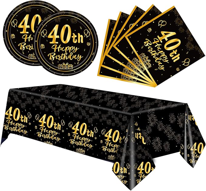 41Pcs Birthday Party Supplies Vintage 40th Birthday Decorations Back in 1984 40th Theme Birthday Party Decorations Tableware Includes Paper Plate Napkin Tablecloth for Men Service 20 Guests