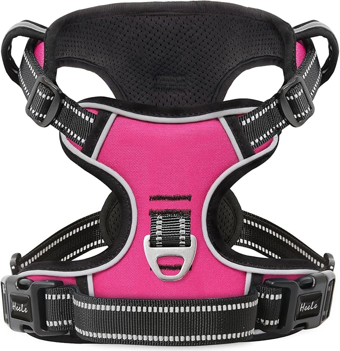 HEELE Dog Harness, No Pull Adjustable Padded Reflective Harness for Small Medium Large Dogs with Handle for Walking Training,Rose, L