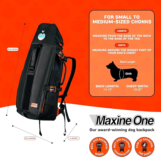 The Maxine One Medium Dog Carrier by Little Chonk | Dog Backpack Carrier for Medium Sized Breeds | Adjustable Front Facing Pet Carrier for Travel | Dog Hiking Backpack - Bark After Dark Black