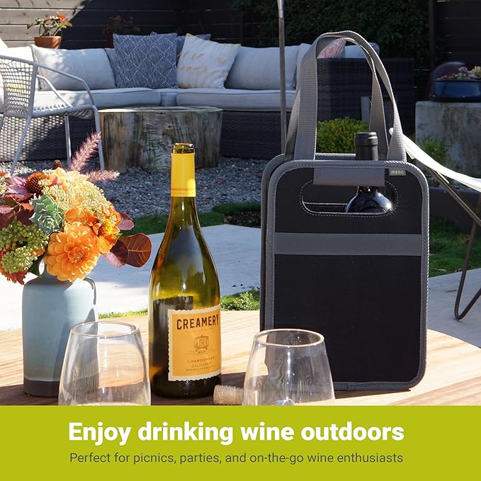 meori – Collapsible 2 Bottle Wine Carrier, Durable Wine Tote Bag, Tear-Resistant Reusable Drink Tote Bags for Alcohol, Foldable Drink Carrier, Portable Wine Carrier