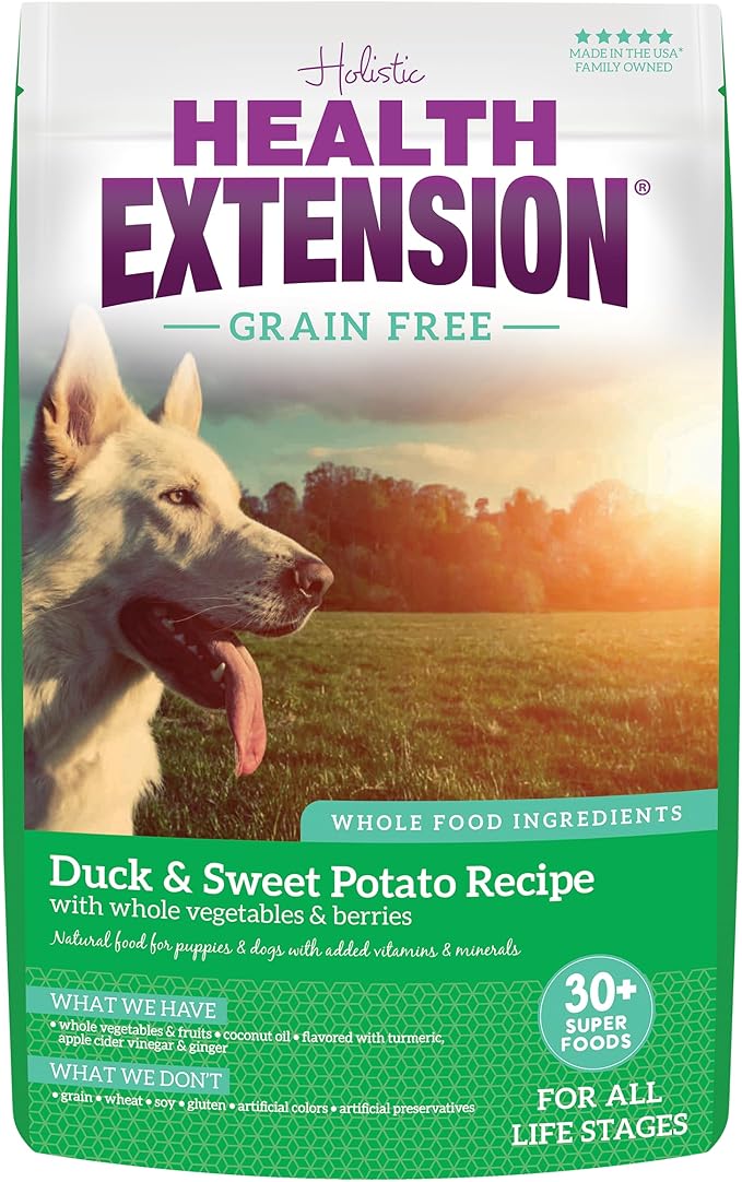 Health Extension Grain Free Duck & Sweet Potato Dry Dog Food (10 lb / 4.54 kg) - Lean Protein Formula with Turmeric & Antioxidants for Healthy Skin & Digestion
