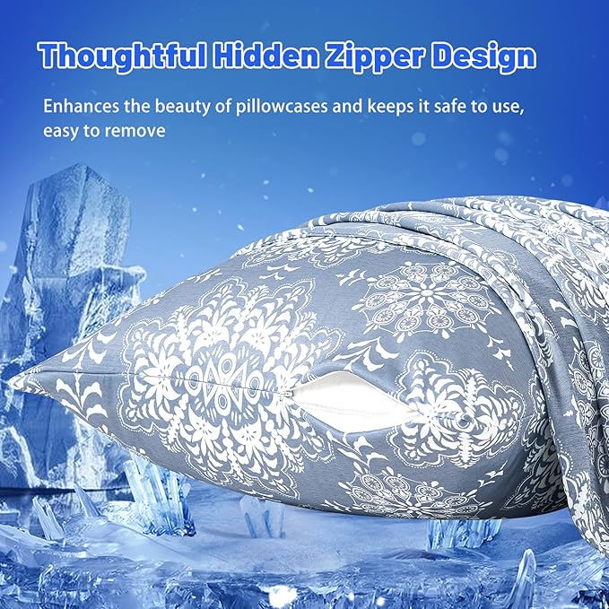 Cooling Pillow Cases for Hot Sleepers - Double Side Arc-Chill Q-Max>0.5 Cooling Fiber Cool Pillow Cases 2 Pack - Breathable Soft Cold Pillow Cases with Hidden Zipper (20" x 36")