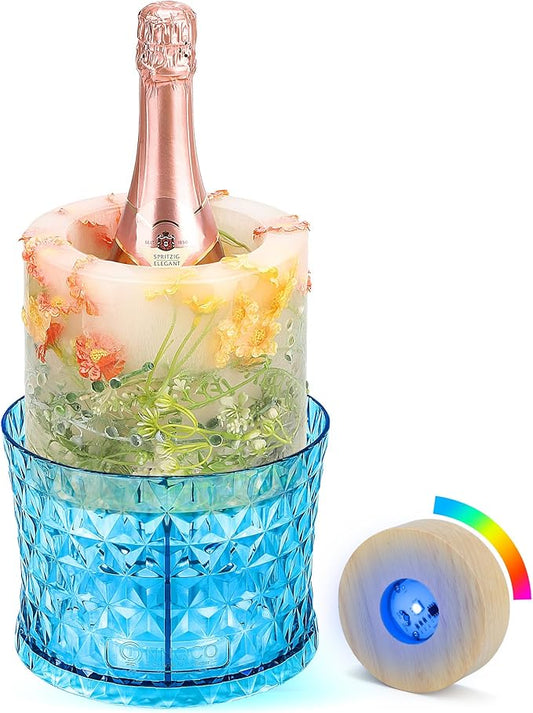 Ice Bucket Mold, Wine Bottle Chiller DIY Ice Bucket Champagne Ice Bucket Mold Floral Ice Bucket Mold,Ice Molds Holiday Bar Any Celebration Party Wedding Christmas and Thanksgiving (Hard Blue)