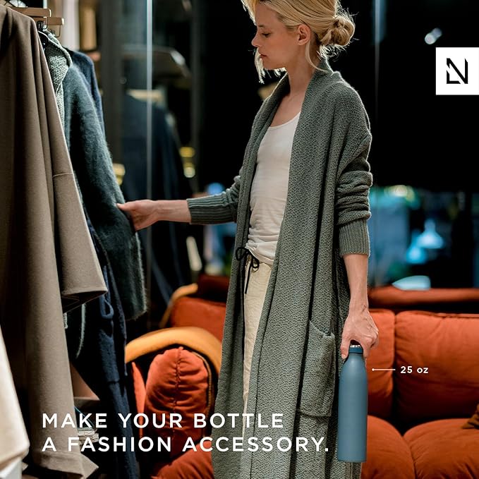 LARS NYSØM Stainless Steel Insulated Water Bottle 12oz 17oz 25oz 34oz 51oz | BPA-free Insulated Thermo Flask for Hot and Cold Beverages | Leakproof Drinking Bottle (Blue Stone, 17oz)