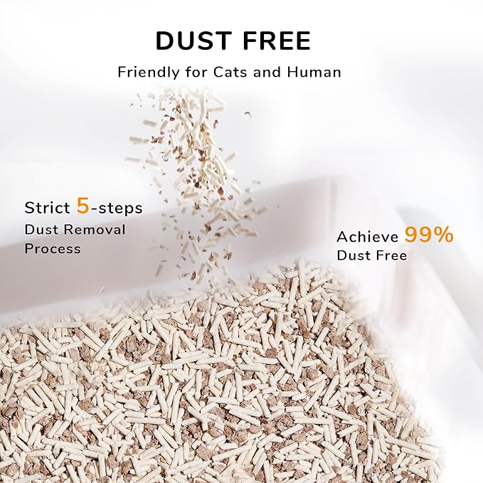 FUKUMARU Tofu Cat Litter, 18 LBS Clumping Cat Litter Flushable, Dust Free, Natural, Unscented, Lightweight, Low Tracking, Mixed Apple Wood, 24/7 Odor Control, 6lb x 3bags