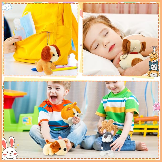 Sumind 9 Pcs 4" 5" Mini Plush Stuffed Dog Party Favor Small Puppy Stuffed Animal Bulk Soft Toy Doll Cute for Kids Gift Graduation Stocking Stuffers Baby Shower Birthday(Vivid Puppy)