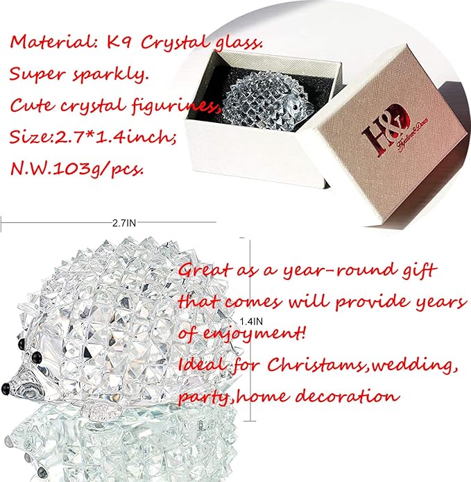 H&D HYALINE & DORA Cut Clear Crystal Hedgehog Animal Figurine Collection Glass Ornament