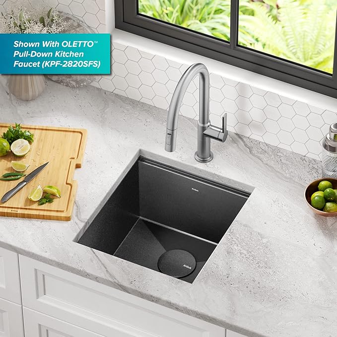 KRAUS Kore 17 Inch Undermount Workstation 16 Gauge Stainless Steel Single Bowl Kitchen Bar Sink n PVD Gunmetal Finish with Accessories, KWU1101-17-PGM