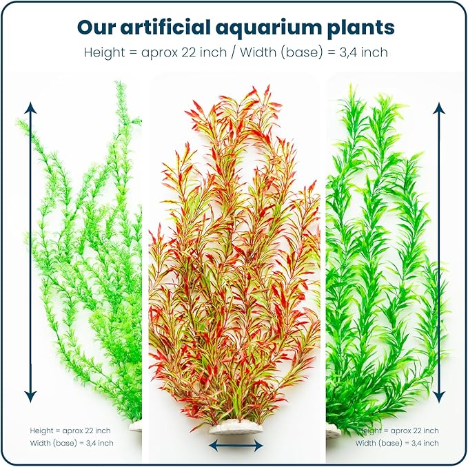 3PCS Artificial Aquarium Plants Set Extra Large - Big Natural Looking Plastic Decoration for Fish, Axolotl and Turtle Tanks – Tall Realistic Tank, Swamp and Pond Fake Plant Decorations.