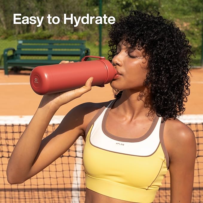 Insulated Water Bottle with Straw - Encool Stainless Steel Water Bottle, Leak-Proof, BPA-Free, Double Wall Vacuum Keeps Cold for 24 Hours for Sports, Travel, School (26 oz, Tawny Orange)