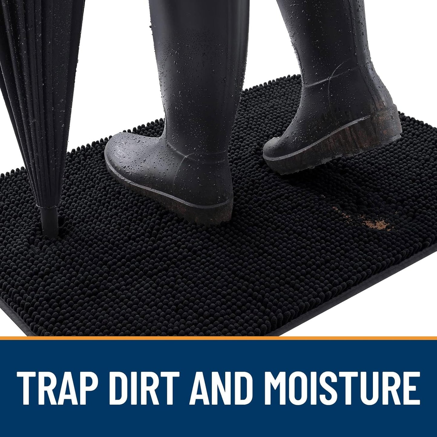 OLANLY Dog Door Mat for Muddy Paws 24x16, Absorbs Moisture and Dirt, Absorbent Non-Slip Washable Doormat, Quick Dry Chenille Mud Mat for Dogs, Entry Indoor Entryway Carpet for Inside Floor, Black