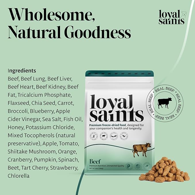 Freeze Dried Raw Dog Food - Premium Beef Flavor with High Protein and Grain Free Dog Food for Small or Large Breeds and Picky Eaters - Versatile as Meal Topper, Snack, and Treats, 14 Oz