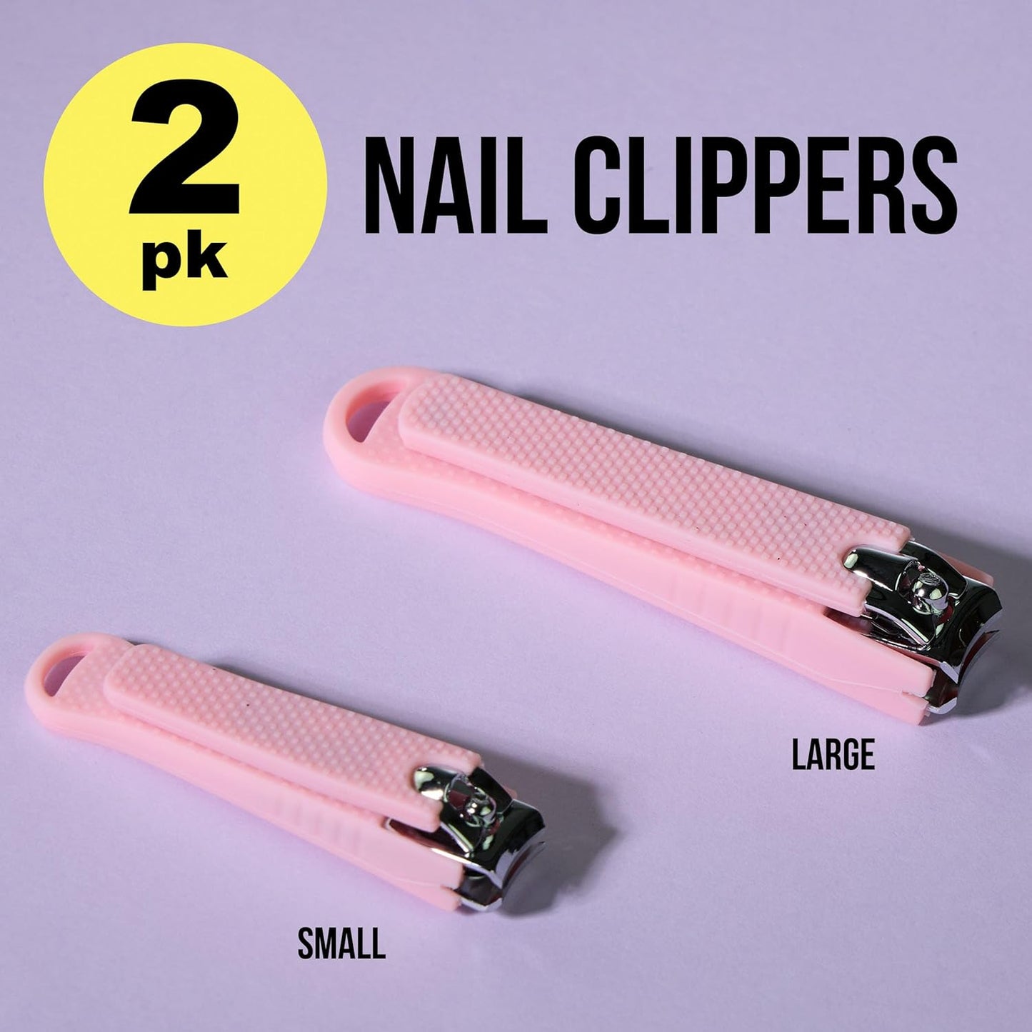 Nail Clippers Set - 2pc Soft Touch Pink Nail Clipper Value Pack, Big & Small Precision Nail Clippers Pack, Essential Manicure & Pedicure Tools