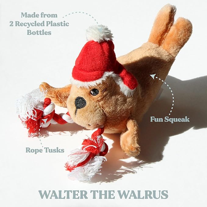 Dog Toys | Holiday Plush Toy Walrus Stuffed Animal for Dogs | Small Eco Friendly Toy - Easy to Clean and Made from Non Toxic Materials