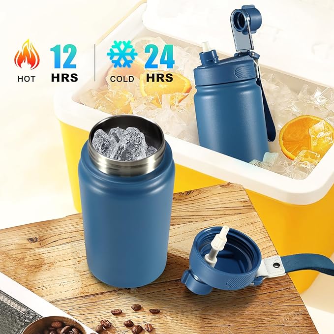 25 oz gym water bottle with straw, leak proof - men's/women's sports metal water bottle - double vacuum insulated stainless steel water bottle for gym, outdoors or traveling