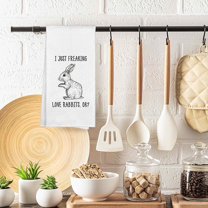 I Just Freaking Love Rabbits Kitchen Towels Decorative Gifts for Rabbit Lovers 16x24, Rabbit Bunny Dish Towel Cloths Dishcloths Tea Towel, Easter Bunny Bathroom Kitchen Hand Towel Decor