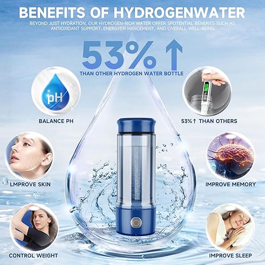 Hydrogen Water Bottle, 3 IN 1 Hydrogen Water Bottle Generator, 2300 PPB Smart Electrolysis Water Ionizer with SPE/PEM Technology, Hydrogen Water Machine for Women Men Office School Bike Running Travel