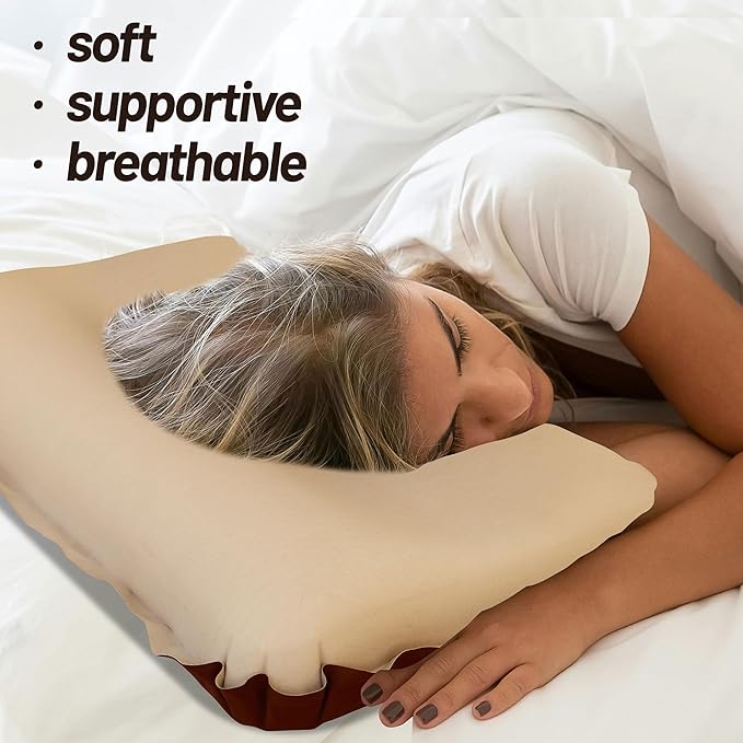 Inflatable Camping Pillow Ultralight, Neck & Lumbar Support, Ergonomic, Washable, Portable Travel Pillow for Hiking Backpacking Pillow Camping Essentials