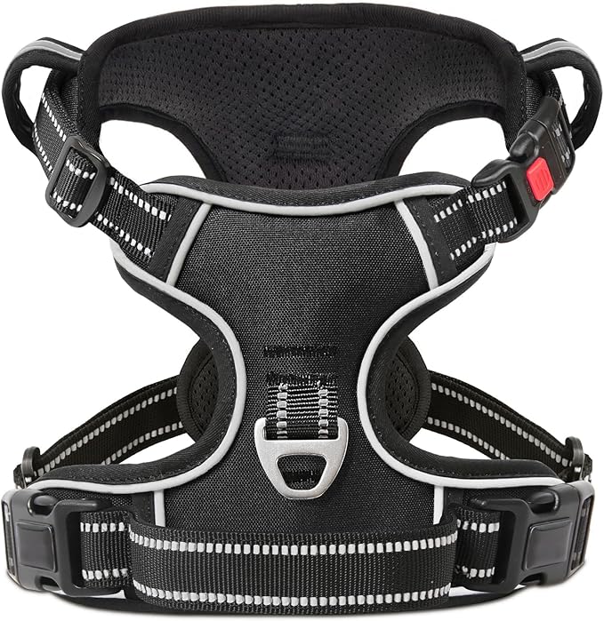 Timos Dog Harness, 3 Snap Buckles No-Pull Soft Padded Dog Vest with 2 Metal Leash Clips, Adjustable Reflective No Choke Pet Harness with Easy Control Handle for Small Dogs,Black,S