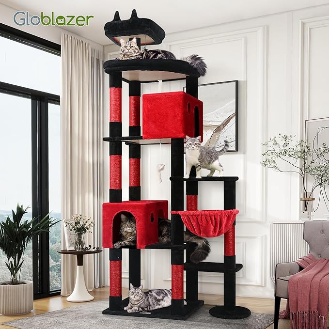 Globlazer Gothic Giant Cat Tree, 83 inch Goth Cat Tree for Indoor Cats Large Adult, XXL Cat Tower with 9 Scratching Posts for 20lb+ Heavy Duty Large Adult Cats, F83, Blood-Goth