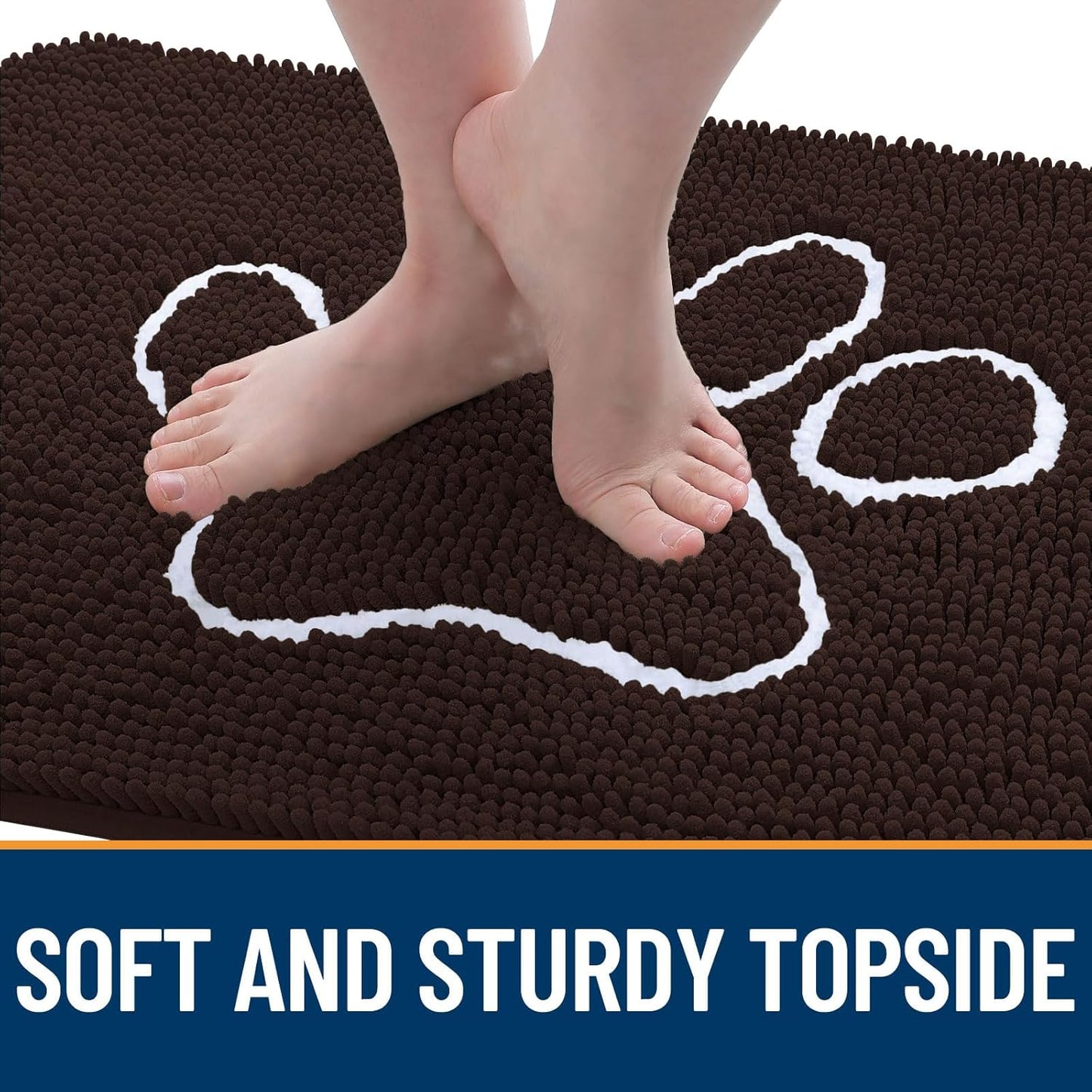 OLANLY Door Mat for Muddy Dog Paws 36x24, Ultra Absorbent Chenille Mud Doormat with Paw Print Design, Non-Slip Washable Doormat for Indoor Entryway, Quick-Dry Pet Bed Mats for Dirty Dogs, Brown