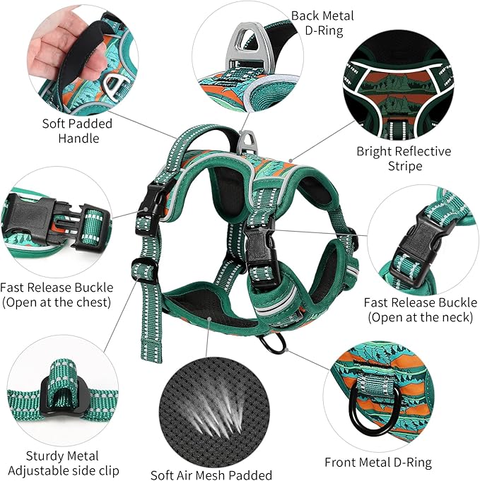 Timos No Pull Dog Harness,No Choke Front Clip Dog Reflective Harness,Adjustable Soft Padded Pet Vest with Easy Control Handle for Medium Dogs,Wilderness,M
