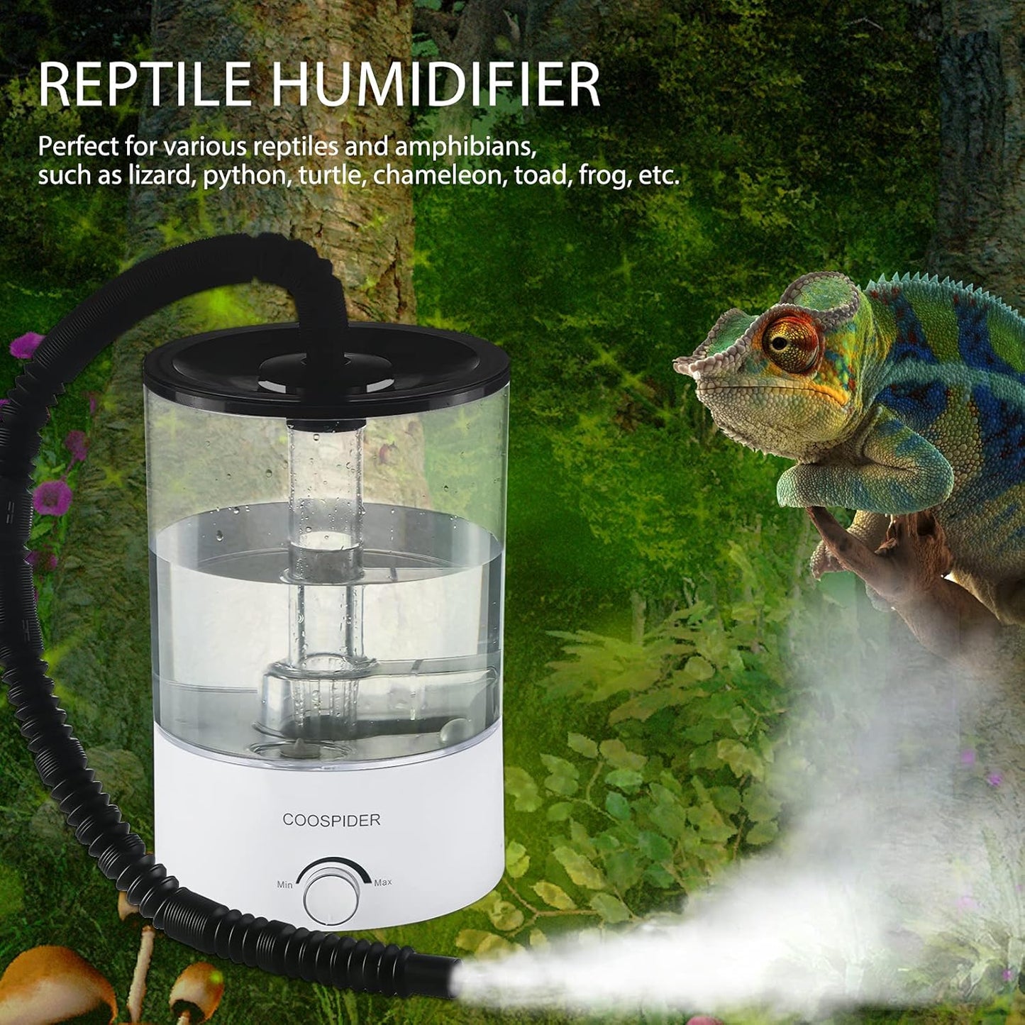 Coospider 4.2L Top Fill Reptile Fogger Mister, Reptile Humidifier for Reptiles Tank, Terrariums Humidifier with Extended Tube, Automatic Reptile Misting System for Reptiles Amphibians Herps Vivarium