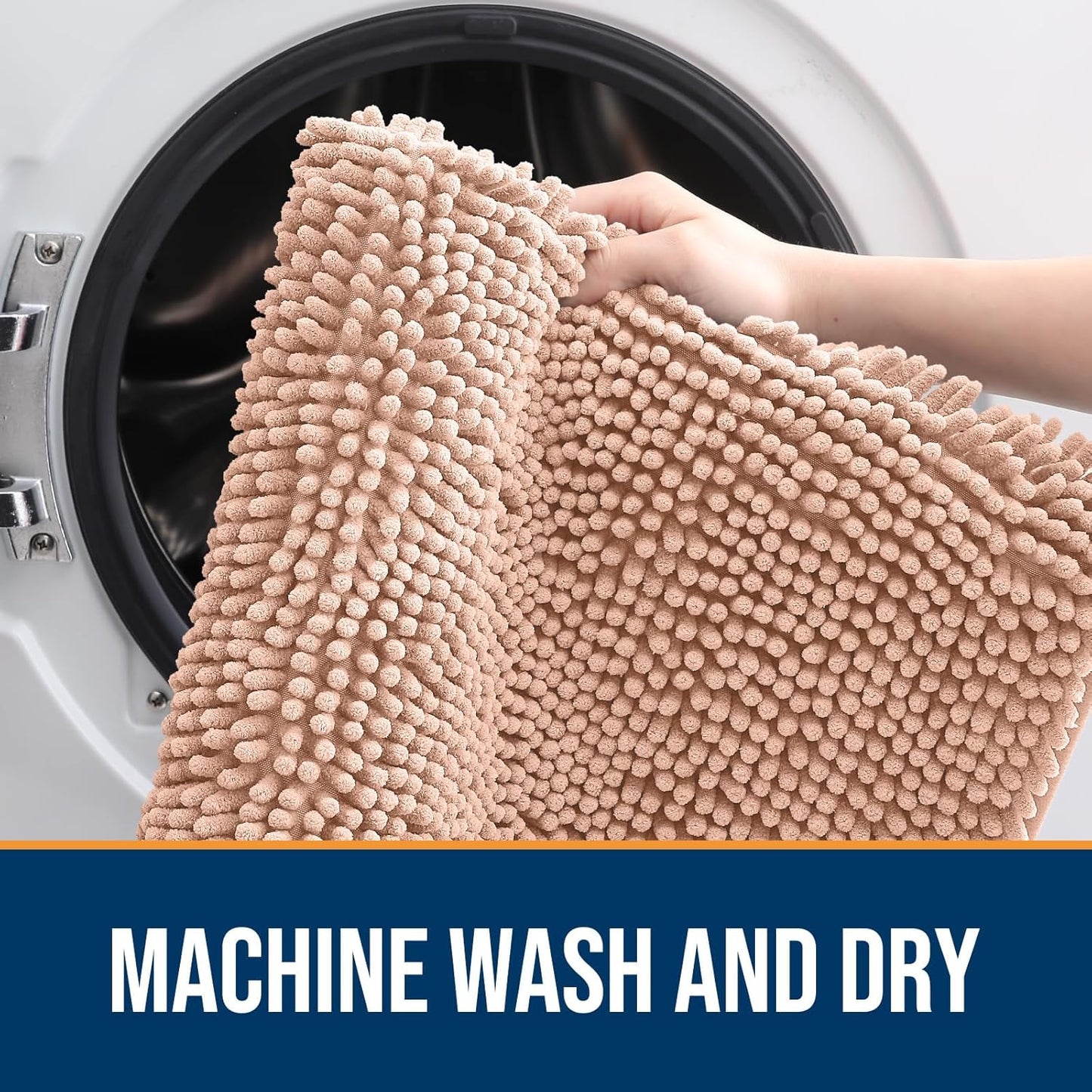 OLANLY Dog Door Mat for Muddy Paws 36x24, Absorbs Moisture and Dirt, Absorbent Non-Slip Washable Doormat, Quick Dry Chenille Mud Mat for Dogs, Entry Indoor Entryway Carpet for Inside Floor, Peach