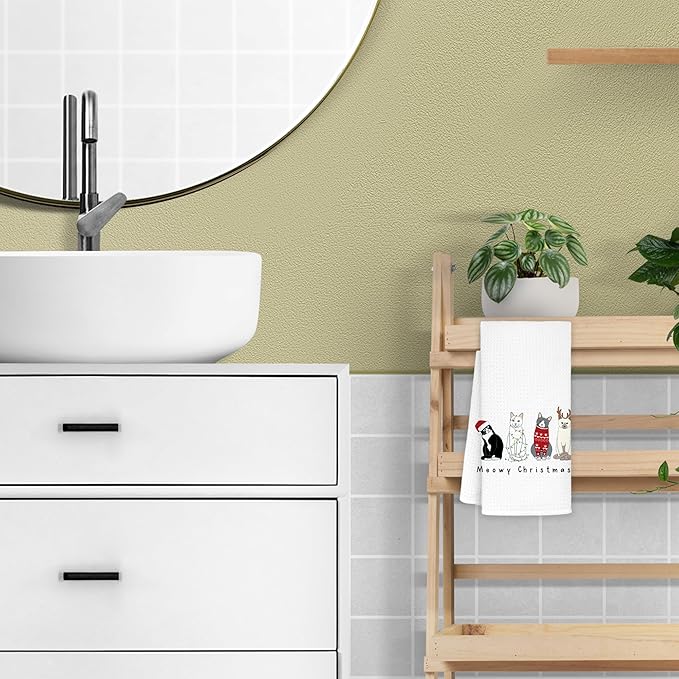 Meowy Cat Towels for Lovers, Cat Christmas Decor for Bathroom Kitchen, 16x24 in