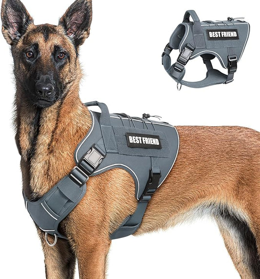 Tactical Dog Harness for Large Dogs,No Pull Military Dog Vest with Handle,Reflective Heavy Duty Pet Harness for Walking Hiking Training Gray L