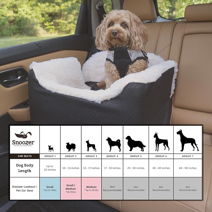 Snoozer Dog Car Seat: Lookout I Dog Booster Car Seat for Dogs Small 5-15 lbs, Size: Small, Fabric: Stone Diamond, Pet Booster to Alleviate Motion Sickness for Dogs, Removable Machine Washable Cover