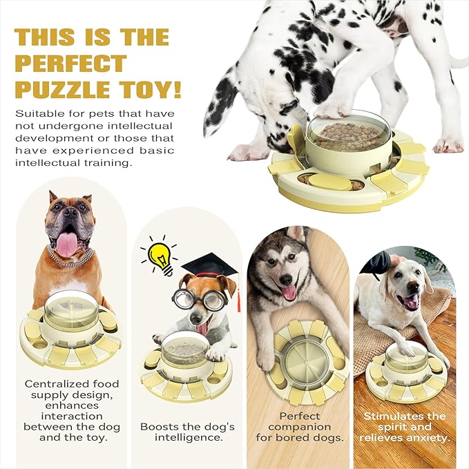 KADTC Dog Puzzle Toy Level 2 in 1 for Small/Medium/Large Dogs Treat Puzzles Slow Feeder/w Button Boredom Busters Keep Them Busy Enrichment Toys Food Dispenser Puppy Brain Mental Stimulation Mind Game