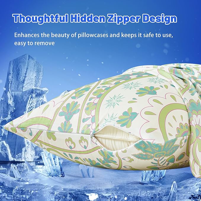 Cooling Pillow Cases for Hot Sleepers - Double Side Arc-Chill Q-Max>0.5 Cooling Fiber Cool Pillow Cases 2 Pack - Breathable Soft Cold Pillow Cases with Hidden Zipper (20" x 30")